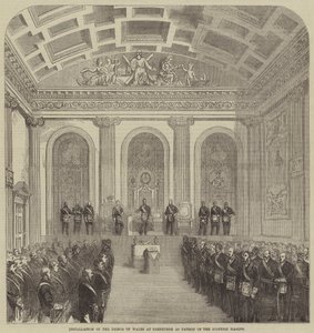 Installation des Prinzen von Wales in Edinburgh als Patron der schottischen Freimaurer (Stich) von English School