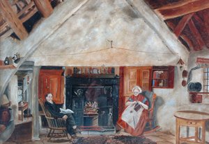 Innenansicht des Cruck Cottage, möglicherweise Shipley Glen von English School