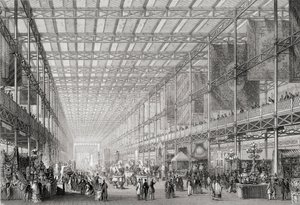Innenansicht der Großen Industrieausstellung von 1851 im Hyde Park aus der Enzyklopädie der nützlichen Künste & Manufakturen, herausgegeben von Charles Tomlinson, ca. 1880er Jahre von English School