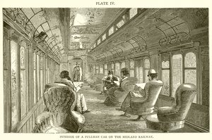 Innenansicht eines Pullman-Wagens der Midland Railway von English School