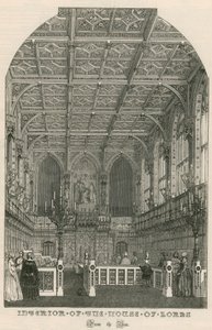 Innenansicht des House of Lords, Westminster, London, von der Bar von English School