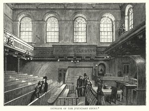 Innenraum des Justizgerichts (Stich) von English School