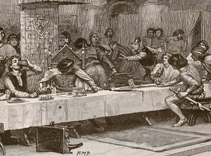 Unterbrechung des Weihnachtsessens von Balliol, Illustration aus Cassells Illustrierter Geschichte Englands