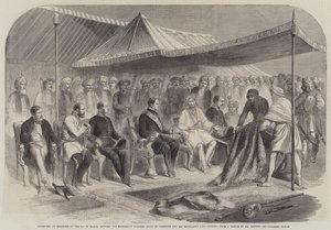 Interview in Sealkote am 9. März zwischen dem Maharadscha Rumbeer Singh von Kaschmir und seiner Exzellenz Lord Canning von English School