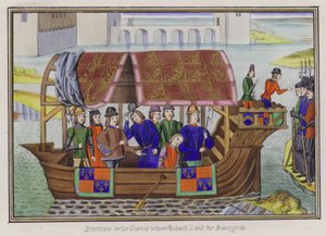 Interview auf der Themse zwischen König Richard II. und den Aufständischen (farbige Gravur)
