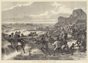 Invaliden gehen an Bord in Cape Coast Castle (Stich) von English School