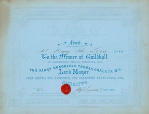 Einladung zum Abendessen in der Guildhall, London, am 8. Dezember 1852