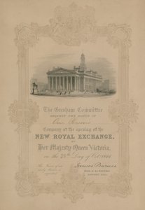 Einladung zur Eröffnung der neuen Royal Exchange, London, durch Ihre Majestät Königin Victoria am 28. Oktober 1844 von English School