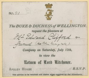 Einladung zur Besichtigung der Rückkehr von Lord Kitchener von English School