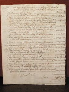 Rechnung für die Reinigung eines Porträts von William Shakespeare, ca. 1682
