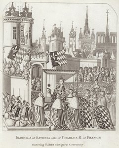 Isabella von Bayern, Ehefrau von Karl K. von Frankreich, zieht mit großem Zeremoniell in Paris ein von English School