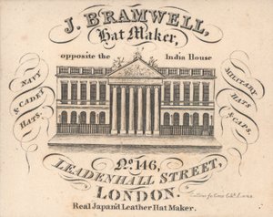 J. Branwell, Hutmacher, 146 Leadenhall Street, Visitenkarte von English School