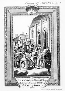 Jack Cade (gest. 1450) in der Regierungszeit von Heinrich VI. erklärt sich zum Herrn der Stadt London, graviert für Spencer von English School