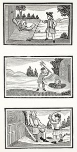 Jack und die Riesen, Illustration aus Chap-books des achtzehnten Jahrhunderts von John Ashton, veröffentlicht 1882 von English School