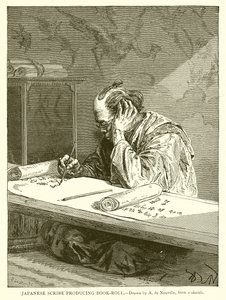 Japanischer Schreiber, der eine Buchrolle erstellt von English School