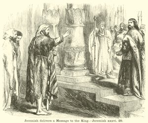 Jeremia überbringt dem König eine Botschaft, Jeremia, xxxvi, 29 von English School
