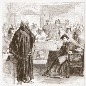 Hieronymus spricht bei seinem Prozess, Illustration aus Die Geschichte des Protestantismus von James Aitken Wylie, veröffentlicht 1878