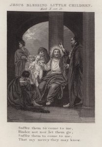 Jesus segnet kleine Kinder, Markus X, Vers 15 (Gravur) von English School