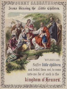 Jesus segnet die kleinen Kinder (farbige Gravur) von English School