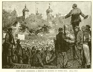 John Burns spricht zu einer Versammlung von Dockarbeitern auf dem Tower Hill von English School