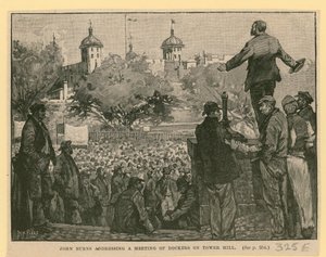 John Burns spricht zu einer Versammlung von Dockarbeitern auf Tower Hill von English School