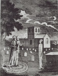 John Dee und Edward Kelly beschwören die Toten, aus einer Geschichte der Magie, veröffentlicht im späten 19. Jahrhundert