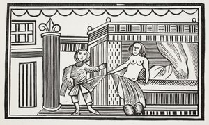 Joseph und seine Herrin, Illustration aus Chap-books of the Eighteenth Century von John Ashton, veröffentlicht 1882