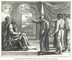 Joseph deutet den Traum des Pharao, nach einem Gemälde von Raphael (Stich) von English School