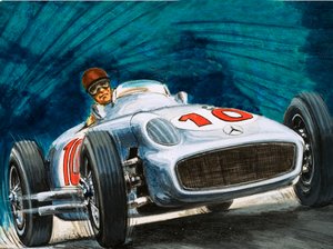 Juan Manuel Fangio fährt einen Mercedes-Benz von English School