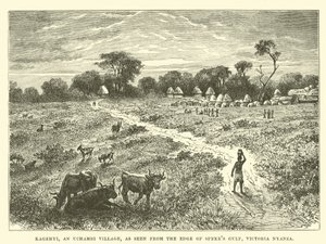 Kagehyi, ein Uchambi-Dorf, gesehen vom Rand des Spekes-Golfs, Victoria Nyanza von English School