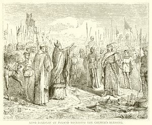 König Boleslav von Polen erhält den Segen der Kirche von English School