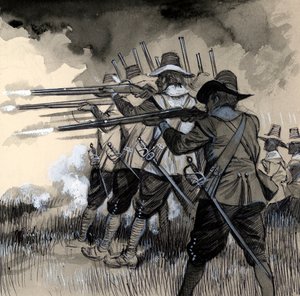 König Gustav II. Adolf von Schweden bewaffnete seine schwedische Infanterie mit einem leichten Musket von English School
