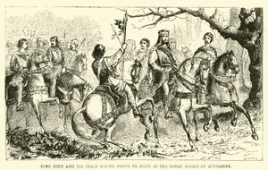 König Johann und sein Gefolge reiten zur Jagd im Großen Wald von Middlesex von English School