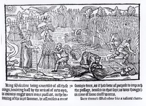 König Malcolm von Schottland beobachtet landwirtschaftliche Arbeit, 1586 von English School