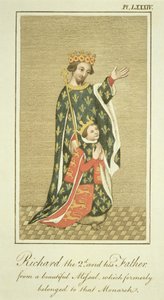 König Richard II. (1367-1400) mit seinem Vater Edward (1330-76) dem Schwarzen Prinzen, Illustration aus The Complete View of the Dress and Habits of the People of England Volume II, veröffentlicht 1799
