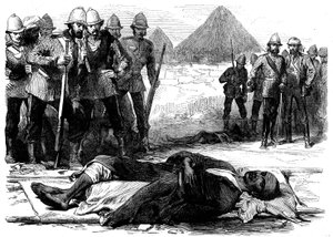 König Theodor, wie er tot in Magdala lag, aus Die britische Expedition nach Magdala, 1868