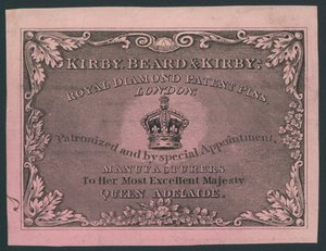 Kirby, Beard und Kirby, Royal Diamond Patent Pins, Visitenkarte von English School
