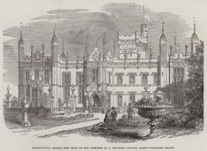 Knebworth, Herts, der Sitz von Sir Edward E L Bulwer Lytton, Baronet, Gartenfront von English School