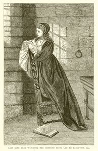 Lady Jane Grey beobachtet, wie ihr Ehemann zur Hinrichtung geführt wird, 1554 von English School