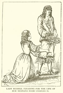 Lady Russell bittet Karl II. um das Leben ihres Mannes von English School