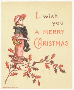 Dame mit Korb am Arm, Weihnachtskarte von English School