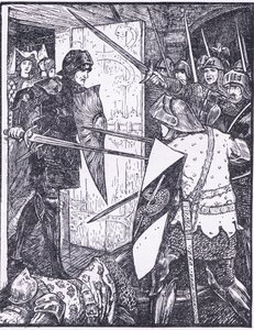 Lancelot kommt aus Gueneveres Zimmer, Illustration aus 