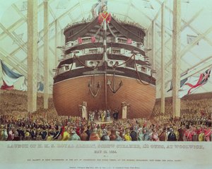 Stapellauf der H.M.S. Royal Albert, Schraubendampfer, 131 Kanonen, in Woolwich, 13. Mai 1854 von English School