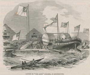 Stapellauf des Dampfers Ariel in Rotherhithe von English School