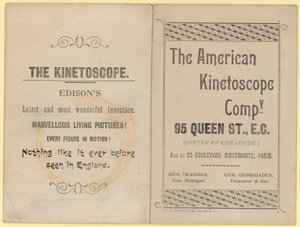 Flugblatt, das das Kinetoskop bewirbt von English School