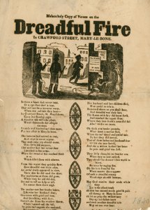 Flugblatt mit Versen zu einem Feuer in der Crawford Street, Marylebone, London von English School