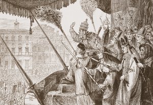 Leo X. verkündet die Bulle des Herrn Stahl, Illustration aus Die Geschichte des Protestantismus von James Aitken Wylie, veröffentlicht 1878 von English School