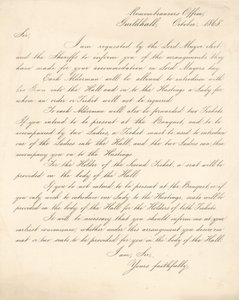 Brief mit Details zu einem Bankett in der Guildhall, London, am 9. November 1868 von English School