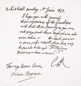 Brief von Charles II. an Prinz Rupert, 1. Juni 1673 von English School