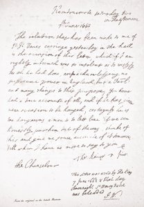 Brief von Charles II. an den Kanzler Lord Clarendon, 7. Juni 1662